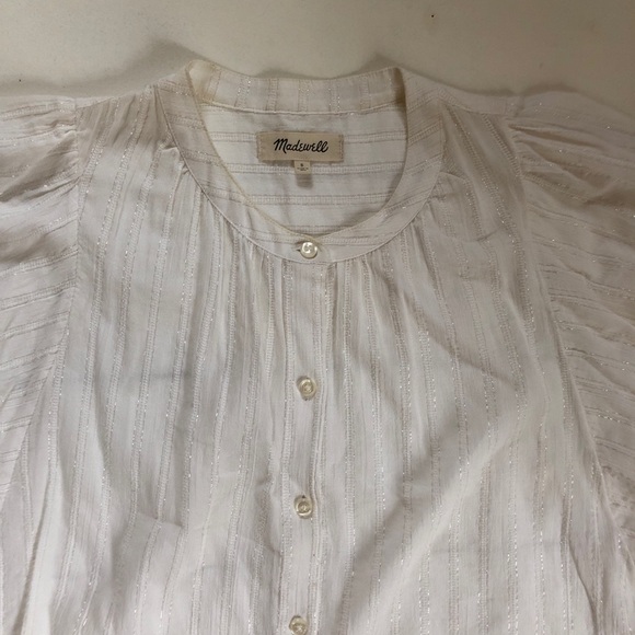 SOLD Madewell White shimmer stripe peasant shirt - Picture 3 of 3